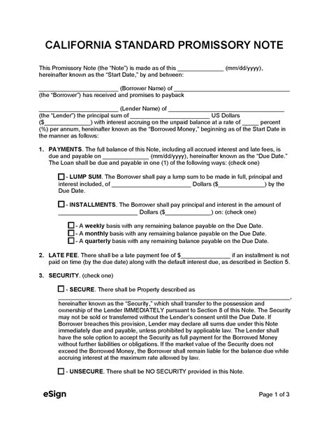 California Promissory Note (loan Agreement) Template